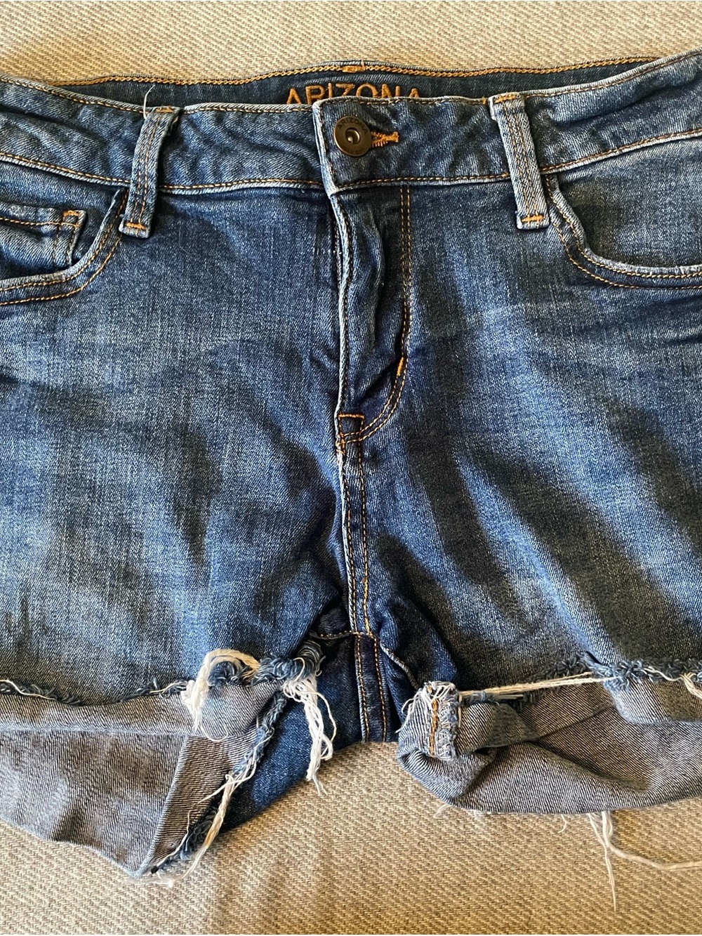 Arizona Jean Company Dark Blue Denim Frayed Hem Cutoff Shorts